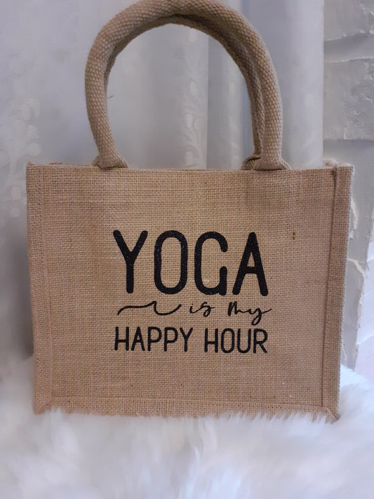 "Yoga" Small burlap tote bag