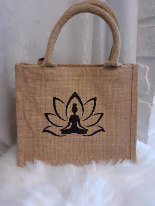 "Lotus" Small burlap tote bag