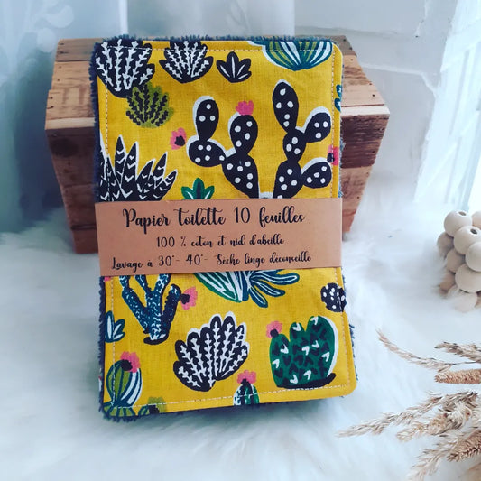 Papier toilette lavable avec ou sans pressions "Cactus"