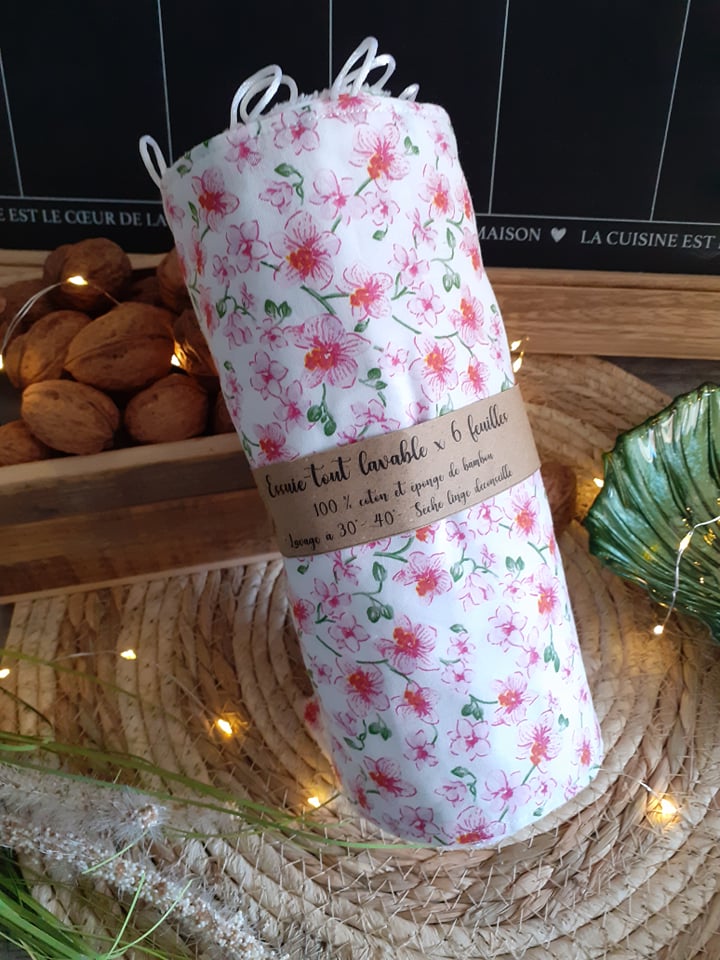 Pink flowers - Washable paper towel x 6 sheets