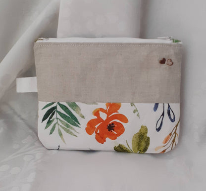 Trousse / Pochette imprimé fleuri en coton et lin