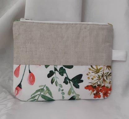 Trousse / Pochette imprimé fleuri en coton et lin